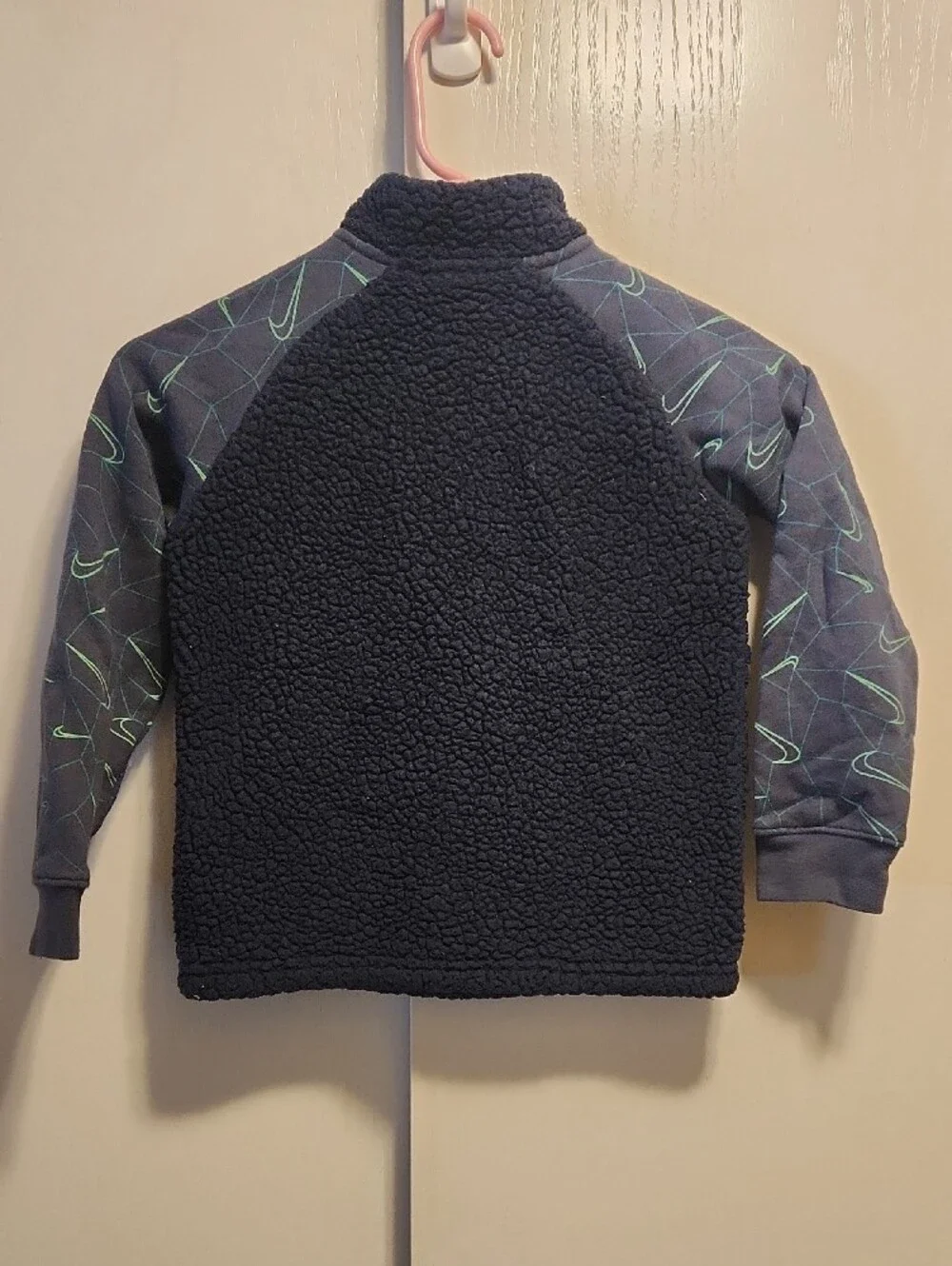 Nike Kids M (5-6) Navy Sherpa Half-Zip Pullover with Neon Green Trim